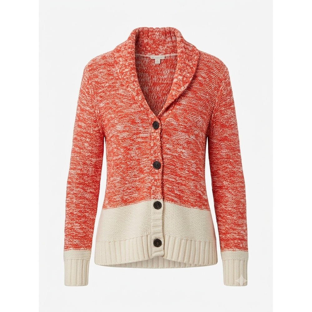 Gap Red Cream Retro Marled Lambswool Blend Shawl Collar Cardigan Sweater Women M